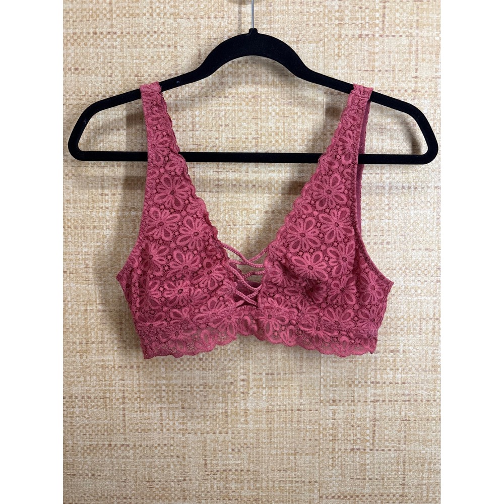 Victoria's Secret Pink Floral Lace Lace-Up V-Neck Longline Bralette Size Large
